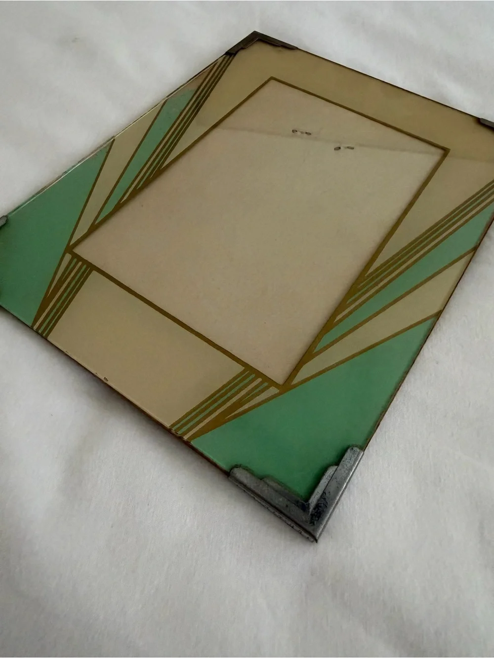 1930’s / 1940’s Art Deco Mint and Cream Reverse Painted Glass Picture Frame